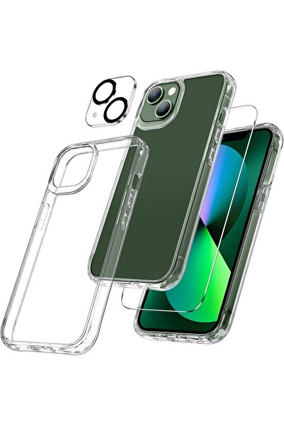 Evax (ŞEF+CAM+LENS) iPhone 13 Uyumlu 1 Şeffaf Kılıf + 1 Ekran Koruyucu + 1 Ka...