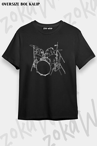 ZOKAWEAR Unisex Oversize Kalıp Drummer Bateri Tasarım Baskılı Tshirt