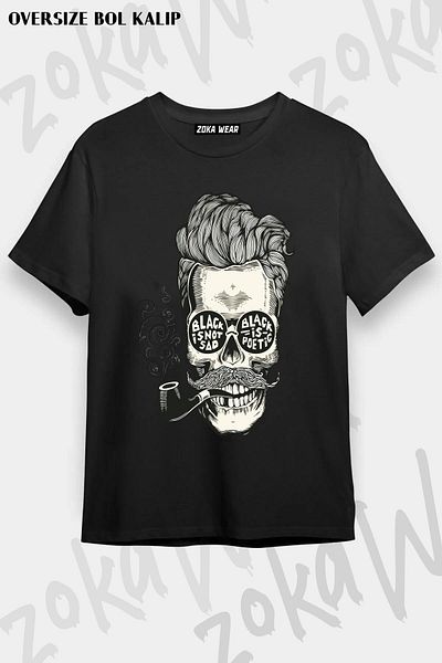 ZOKAWEAR Μπλουζάκι με στάμπα Unisex Oversize Pipe Smoking Skull Design