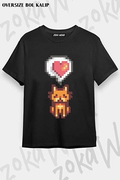 ZOKAWEAR Stardew Valley Pixel Art Cat Štampano Unisex Oversize kroj majica