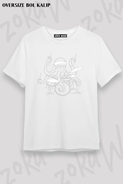 ZOKAWEAR Unisex Oversize kroj majica sa dizajnom hobotnice i bubnjeva Štampano