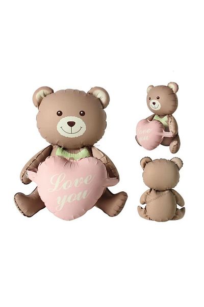 KBK MARKET Retro Foil Sitting Teddy Bear with Pink Heart 51 cm X 54 cm