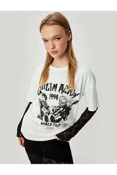 Koton Anime Printed Cotton Short Sleeve Comfortable T-Shirt - Crew Neck
