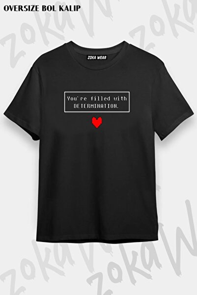 ZOKAWEAR Unisex Oversize Kalıp UNDERTALE Determination Tasarım Baskılı Tshirt