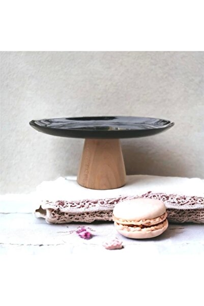 Akayev Ahşap Konik Ayaklı Siyah 25 Cm Sunumluk