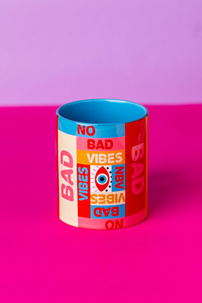 HOLA ARTE STUDIO ''NO BAD VIBES'' Kupa - Tasarım Dijital Baskı Kupa 9.5x8 Cm