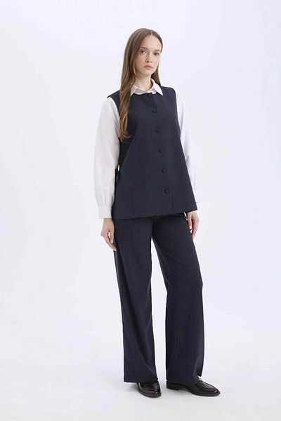 DeFacto Wide Leg Wide Leg Navy Blue Women's Trousers C5628Ax/Nv173