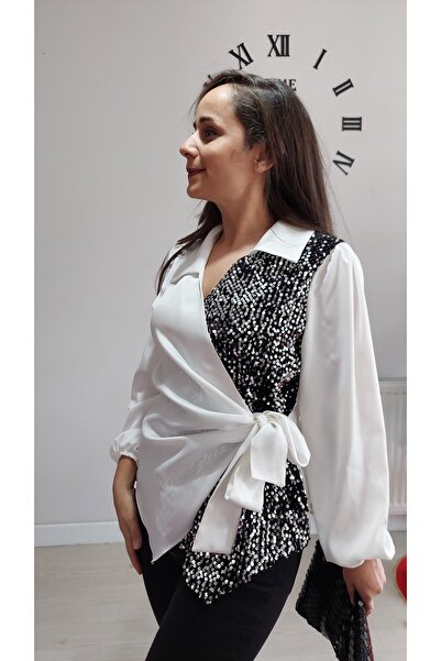 Butik Payet Detaylı Saten Gömlek