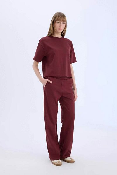 DeFacto Wide Leg Wide Leg Sweatpants Basic Straight Burgundy D3759ax mit elastischem Bund und Taschen