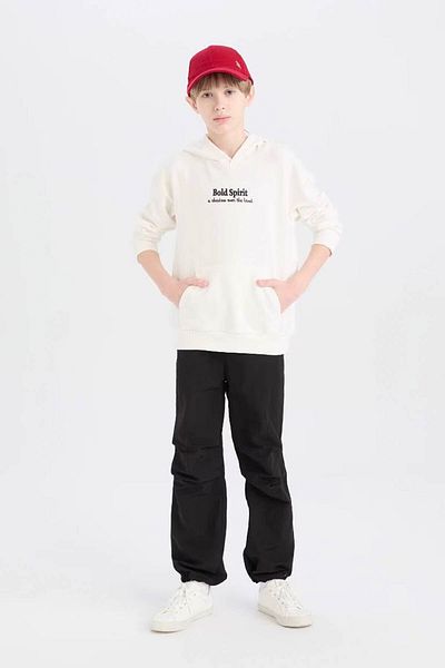 DeFacto Hanorac oversize pentru băiat, cu glugă, brodat, cu croială largă D8498A825SP