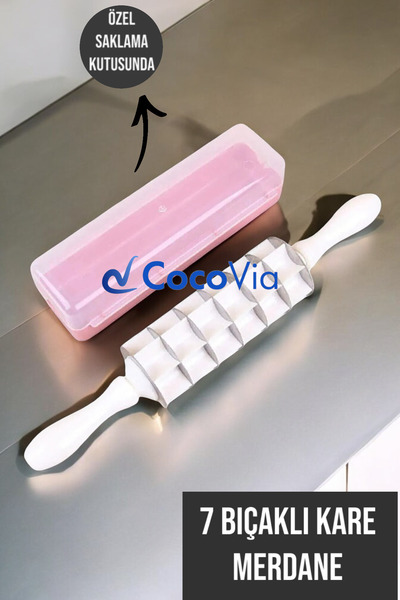 CocoVia 7 Bıçaklı Kare Mantı Merdanesi Mantı Kesme Aparatı -Hamur Şekillendir...