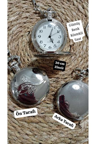 Brality Chain Watch (Fatih Sultan Mehmet Tughra Signature Pattern) (Silver Color) (36 cm Chain) 0053
