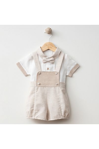 Minimely Baby Boy Removable Bow Tie Shirt Salopet Suit 3-12 Months