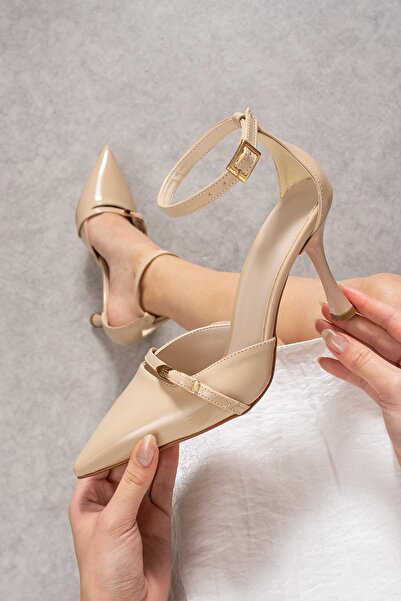 MissPapatya حذاء LOVEY نسائي بكعب ستيليتو وشريط للكاحل باللون البيج