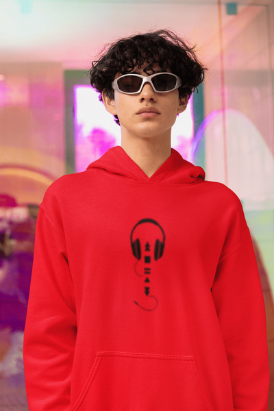 MG Headphone Printed Men's Cotton Long Sleeve Hooded Sweatshirt with 3 Threads