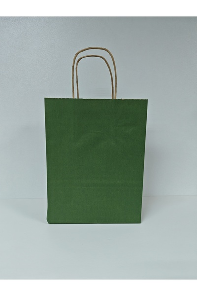 arminow YEŞİL RENK KRAFT BÜKÜM SAPLI KAĞIT ÇANTA HEDİYE POŞETİ - 18x24x8 CM - 6 ADET - Ç068