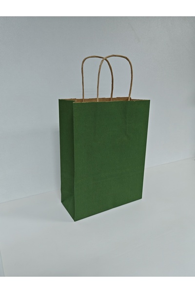 arminow YEŞİL RENK KRAFT BÜKÜM SAPLI KAĞIT ÇANTA HEDİYE POŞETİ - 18x24x8 CM - 6 ADET - Ç068