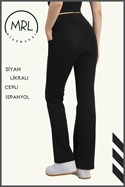 missmaral بنطال نسائي أسود واسع الساق عالي الخصر مع جيوب مزدوجة105303