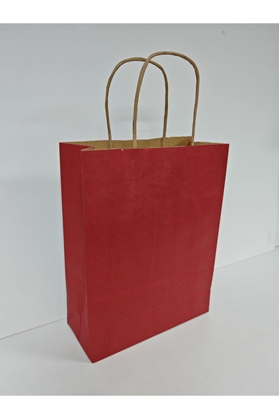 arminow BORDO RENK KRAFT BÜKÜM SAPLI KAĞIT ÇANTA HEDİYE POŞETİ - 18x24x8 CM - 6 ADET - Ç069