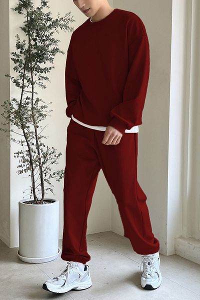 ruNadeS Burgundy Regular Fit Regular Fit Basic Thick Fleece Inside Crew Neck Tracksuit Set