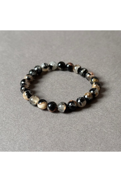 turkuaz&naturelTaşçıMurat1990 8mm Alaca Siyah Turmalin Taşı Bileklik Yüksek K...
