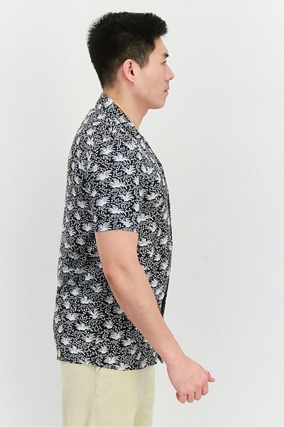 French Connection Men Regular Fit Allover Print Short Sleeves Casual Shirt, Black