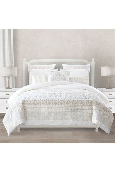 Orange Bed & Bath طقم سرير مزدوج من استيلا مصنوع من القطن بنسبة 100%، 11 قطعة | أبيض، 244 × 279 سم
