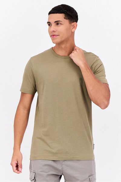 French Connection Men Crew Neck Short Sleeve Brand Logo T-shirt, Olive