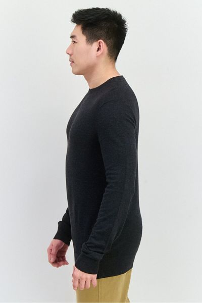 French Connection Men Crew Neck Knitted Sweater, Charcoal