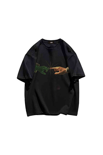 Jose Clothing تي شيرت أسود مطبوع برقبة دائرية مقاس كبير من سلسلة ملابس الشارع...