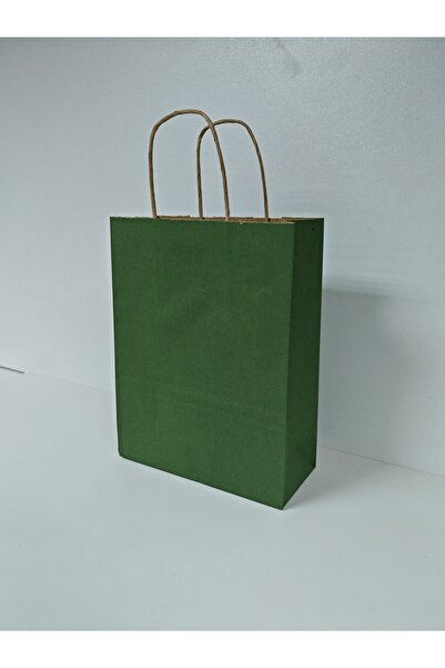 arminow YEŞİL RENK KRAFT BÜKÜM SAPLI KAĞIT ÇANTA HEDİYE POŞETİ - 18x24x8 CM - 6 ADET - Ç068