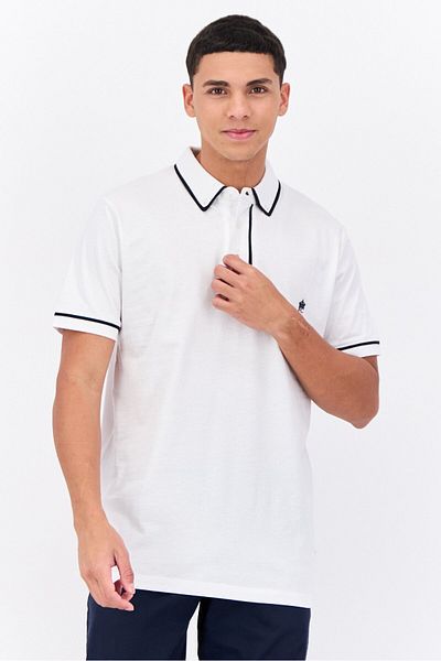 French Connection Men Regular Fit Short Sleeve Brand Logo Polo Shirts, White