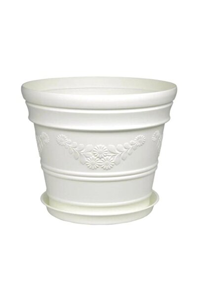 PANJI Antik Papatya Desenli Beyaz Saksı 12 Litre