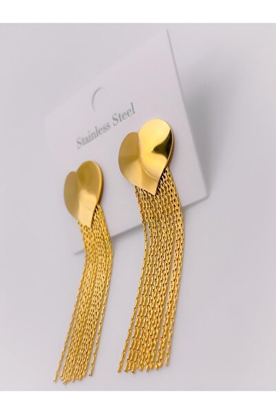 Trinos Çelik Küpe Sallantılı Zincirli Kalpli Küpe