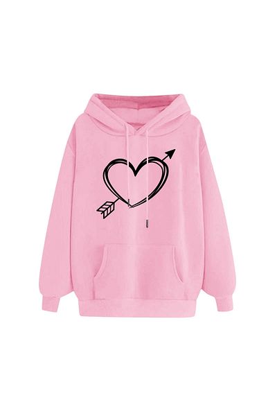 aynewmoda Heart Printed Hooded Sweatshirt Hoodie for Valentine's Day