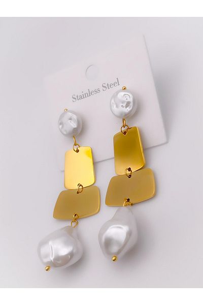 Trinos Steel Earrings Pearl Design Plate Earrings Dangle Earrings