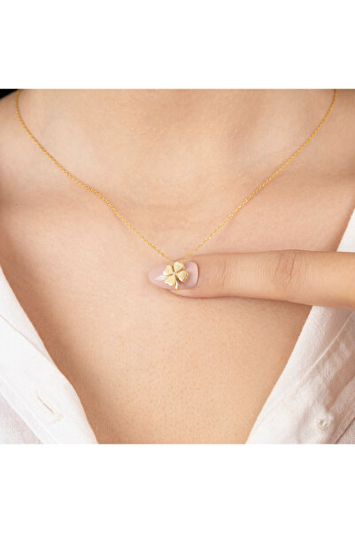 MAYASA JEWELS 18 Ayar Altın Kaplama Minimalist Gümüş Yonca Kolye (42+3 cm)