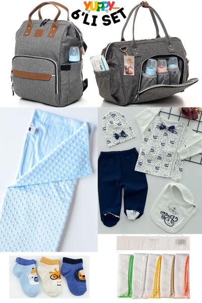 pjishop YUPPY 6'LI SET (SIRT ve OMUZ ÇANTASI,HASTANE ÇIKIŞ,BATTANİYE,10LU AĞI...