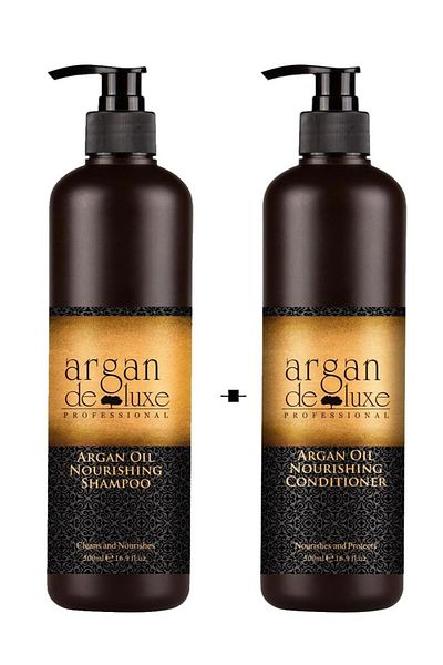 Delux Argan Deluxe Pure Organic Moroccan Argan Oil Nourishing Shampoo 500ml + Conditioner 500ml, For Dry Hair
