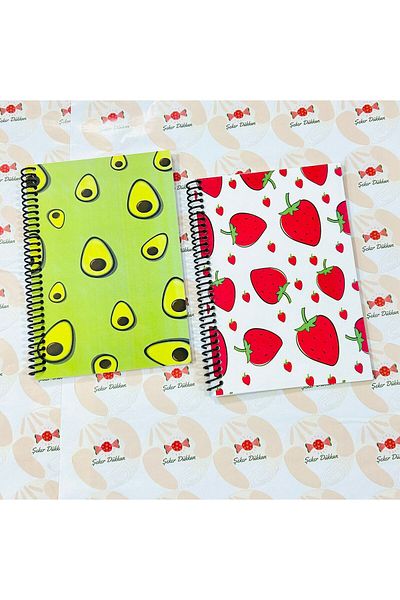 ÖZ KIRTASİYE A5 Spiral 2-Piece Notebook - Fruits Themed (Strawberry and Avocado) Gift
