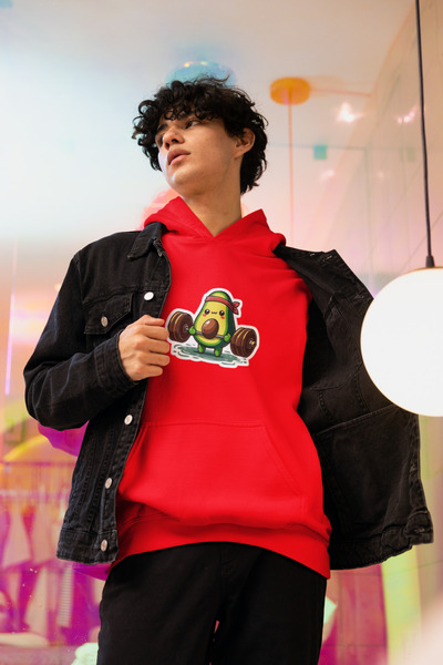 MG سويت شيرت رجالي من القطن بأكمام طويلة مطبوع عليه شريط الأفوكادو 3 خيوط