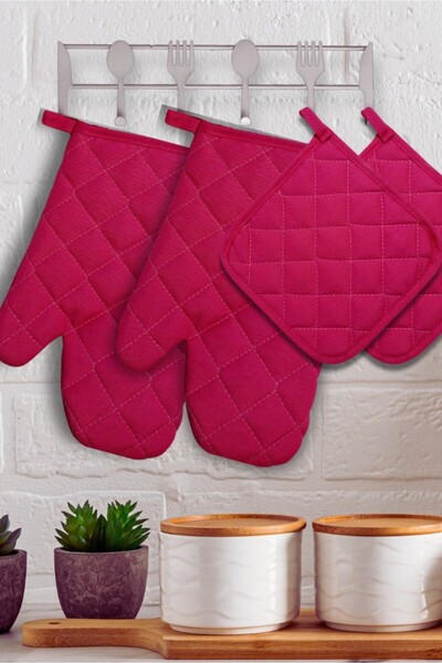 Home Oven Gloves and Pot Holders Set - 2 Gloves - 2 Pot Holders) - Fireproof and Heat Resistant