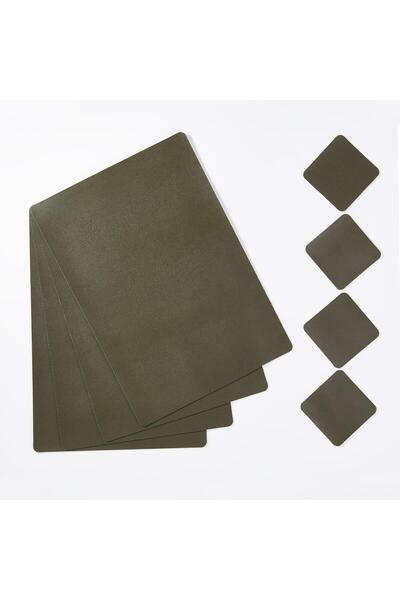 KORKMAZ Natura 4lü Masa Servisi Yeşil Deri