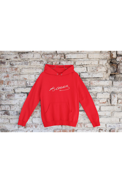 MG ATATÜRK BASKILI UNISEX PAMUKLU UZUN KOLLU ŞARDONLU 3 İPLİK KAPŞONLU SWEATSHIRT