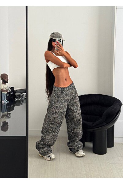 Alien 1979 Yılan Desen Bol Kesim Siyah Beyaz Pantolon