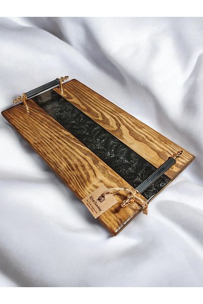 websunday Handmade Epoxy Natural Wood Tray, Promise Tray, Coffee Presentation Tray