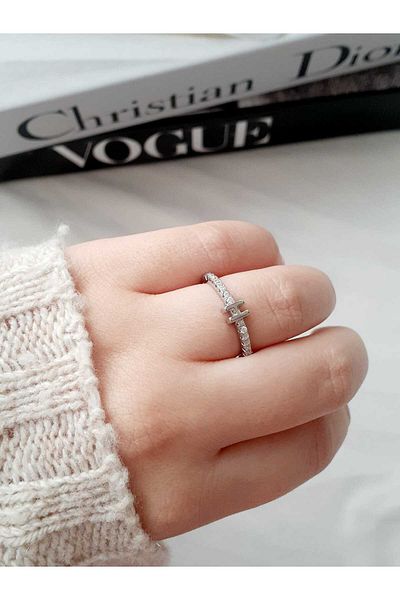 bijoux uniques Waterway Zircon Cubic Zirconia Letter H Adjustable Silver Ring