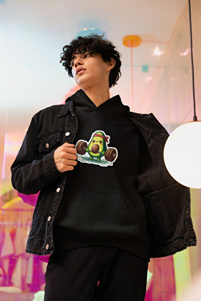 MG سويت شيرت رجالي من القطن بأكمام طويلة مطبوع عليه شريط الأفوكادو 3 خيوط