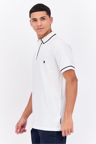French Connection Men Regular Fit Short Sleeve Brand Logo Polo Shirts, White