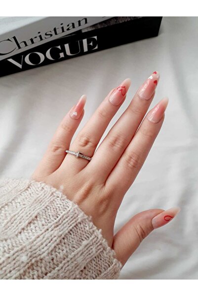 bijoux uniques Su Yolu Zirkon Taşlı F Harfli Ayarlamalı Gümüş Yüzük
